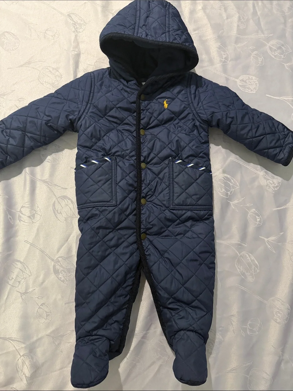 Ralph Lauren Kids 9M Navy Quilted Hooded Footie One-Piece